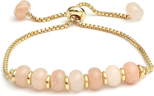 Vista 115 de Gempires - Pulsera de cuentas redondas naturales, chapada en oro amarillo de 14 quilates, joyería hecha a mano, pulseras ajustables para mujer