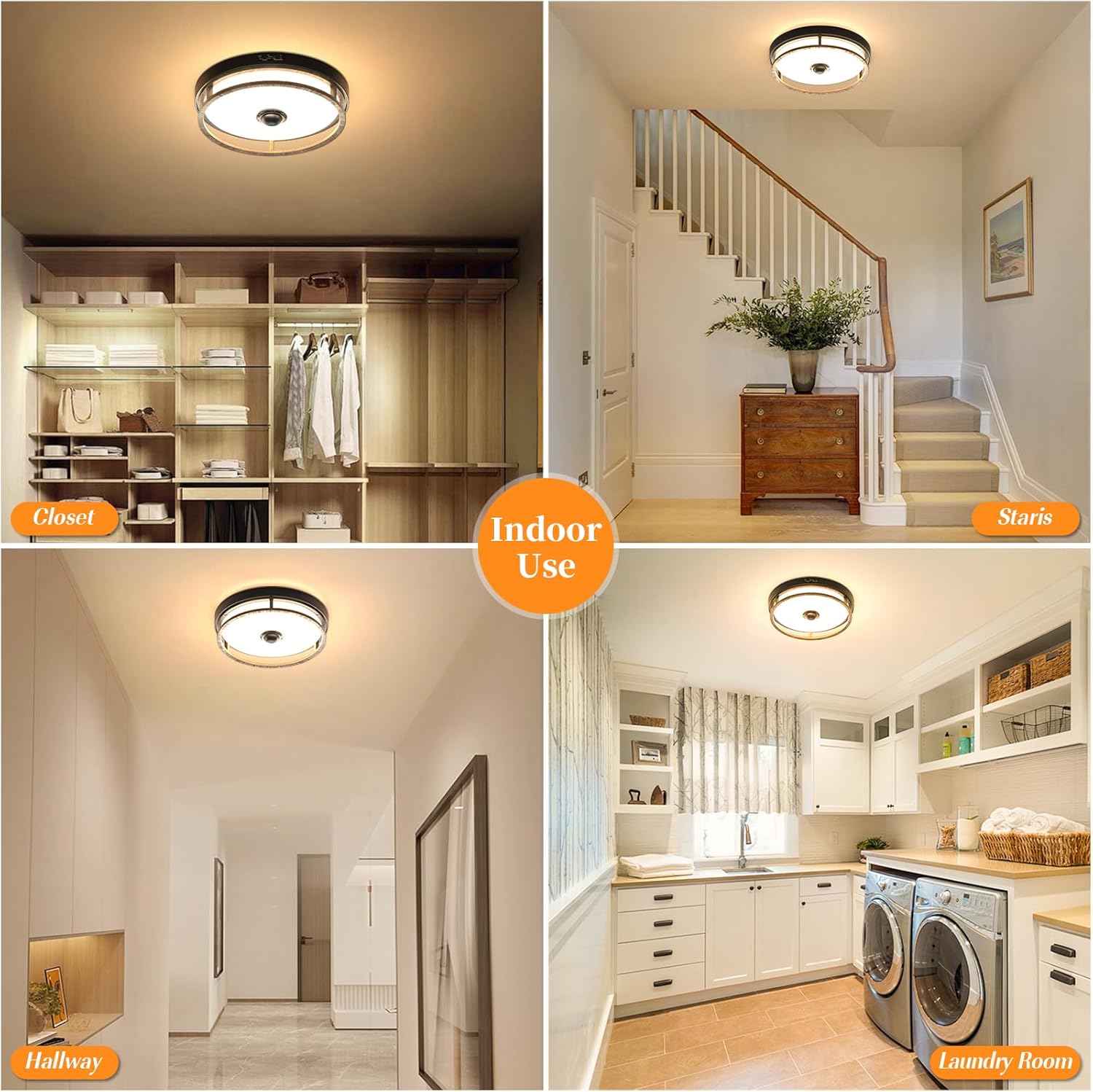 Motion Sensor Outdoor Ceiling Light, Outdoor Flush Mount LED Farmhouse Ceiling Light Fixtures, 12" Dusk to Dawn Porch Lights for Outdoor Ceiling, Rustic Ceiling Lamp for Entryway