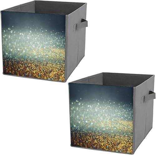 Miniatura 1 de Contenedores de almacenamiento de luces vintage con purpurina con asa, cubo de almacenamiento plegable de tela sintética duradera, cubo de