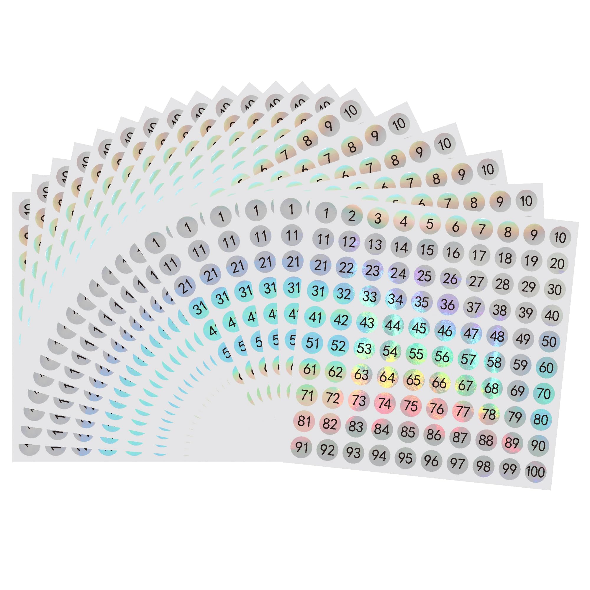 Hycodest 20 Sheets Sorting Number 1-100 Small Digital Label Stickers Inventory Tags Labels (Holographic)