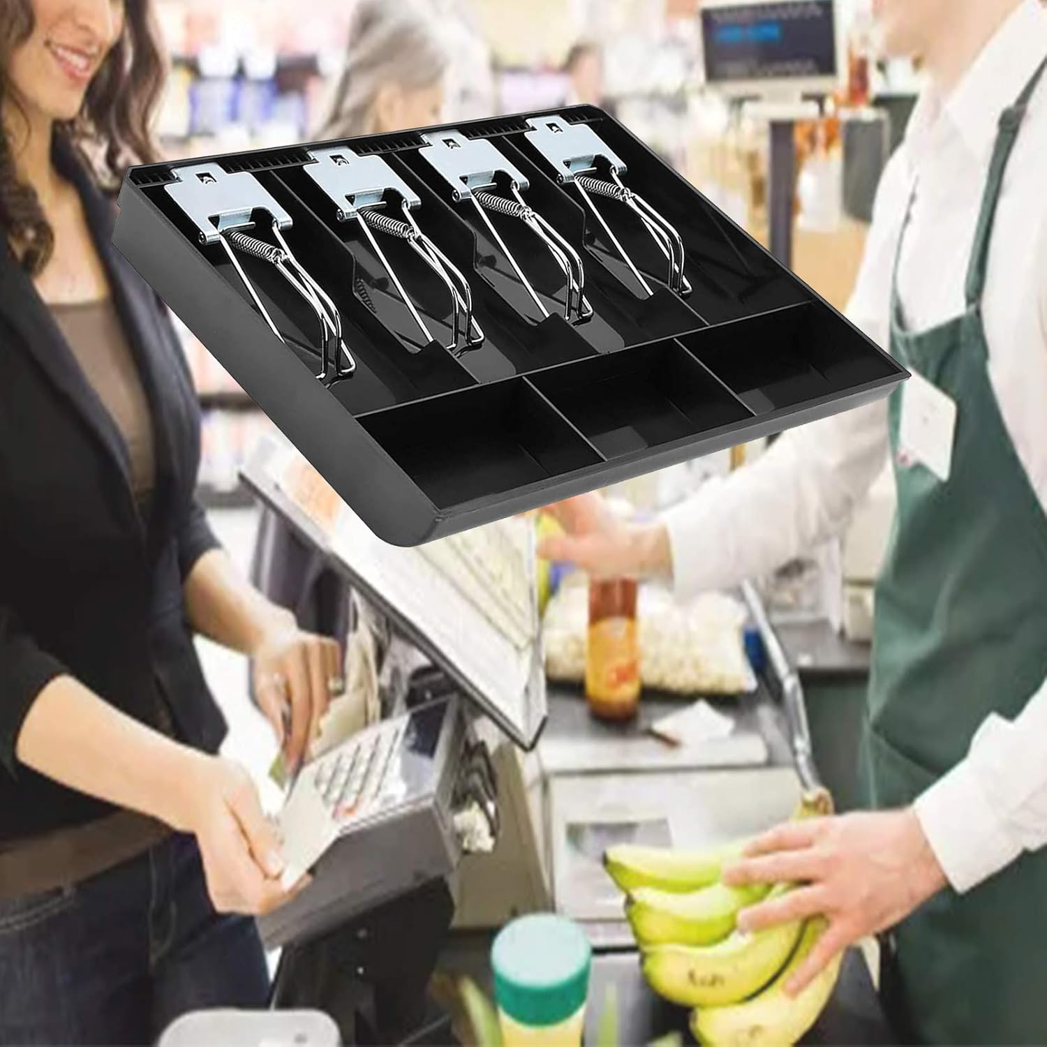 Money Tray Cash Register Drawer Insert Tray Money Storage Box Coin and Bill Register Tray 4 Bills 3 Coins Money Storage Case with Metal Clip : Office Products