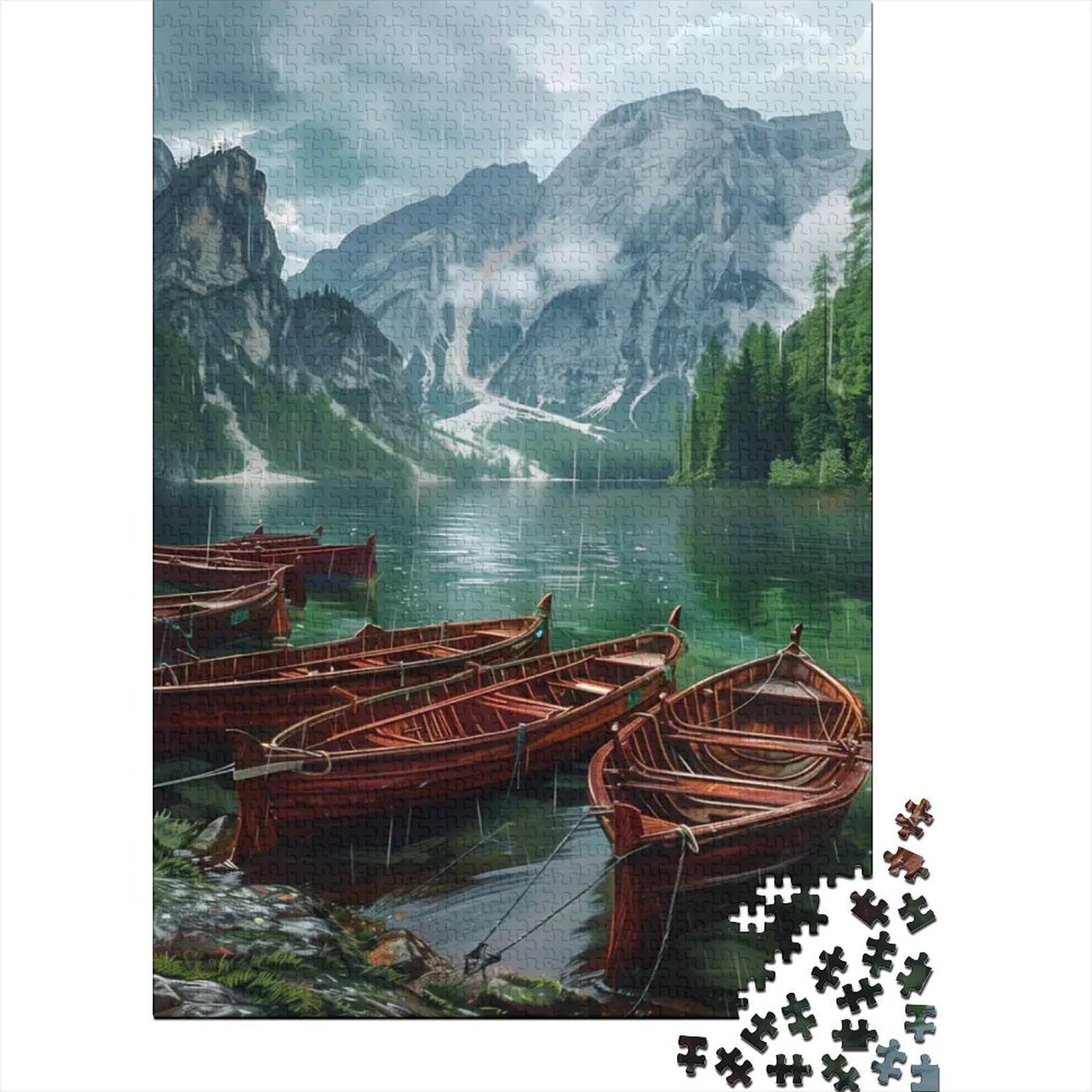 Lake Mountain Boat 1000 Piece Mini Jigsaw Puzzle For Adults Gift Idea — image 1