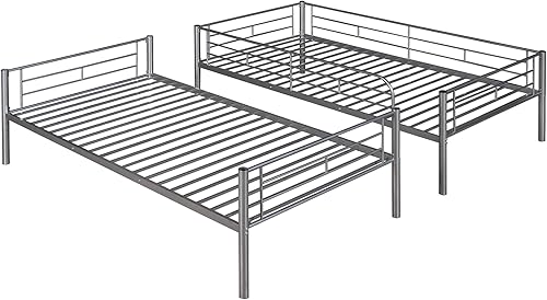 Miniatura 4 de Harper & Bright Designs Literas de tamaño individual sobre individual, litera de metal con escalera y barandilla de seguridad, marco de litera