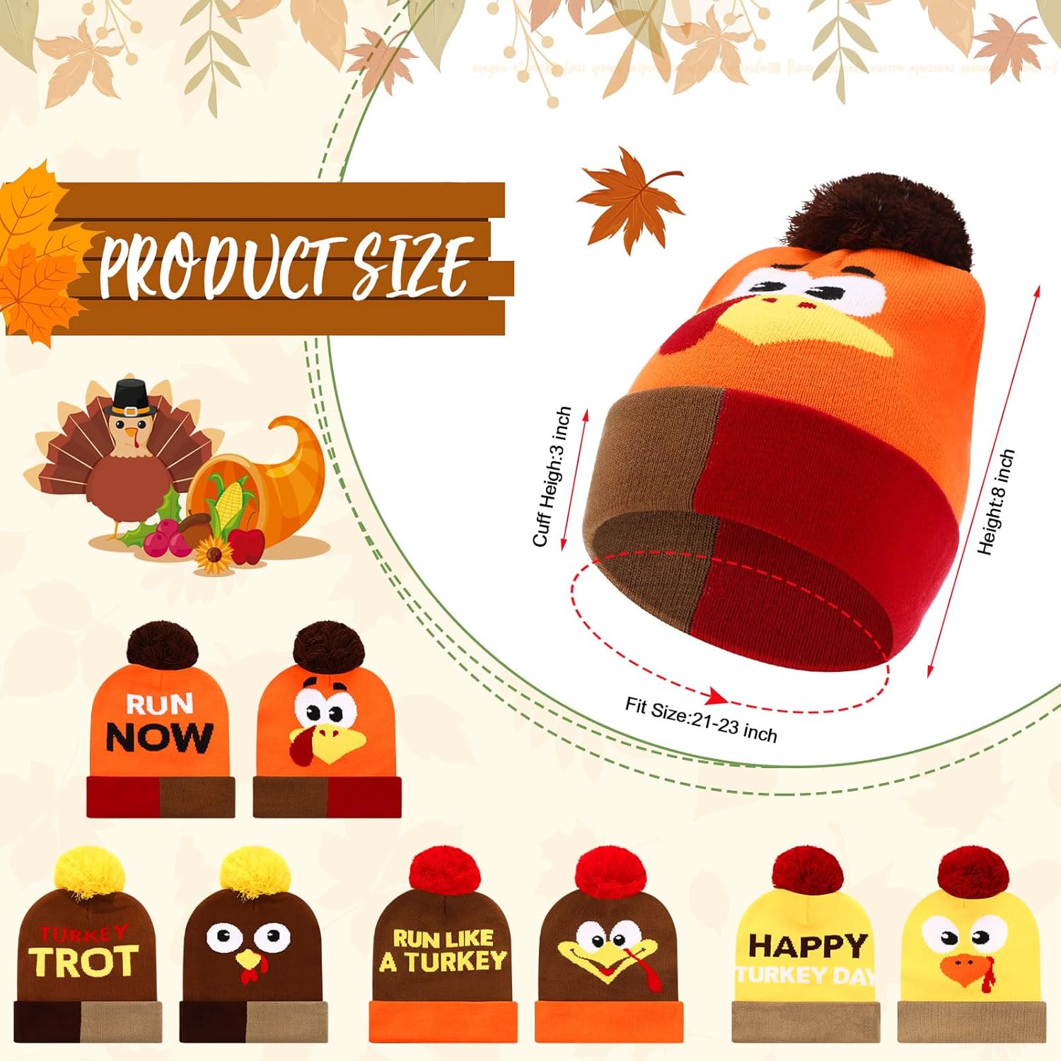 Liitrsh Thanksgiving Turkey Beanie Hats Turkey Trot Running Hats Knitted Caps for Thanksgiving Winter Costume Accessory