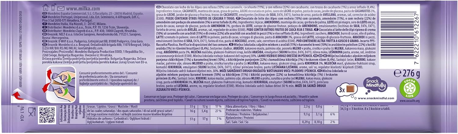 Milka MMMAX, Arachidi e Caramello, Tavoletta di Cioccolato al Latte con Arachidi e Caramello, 100% Latte Alpino, Cacao Sostenibile, 276g Arachidi & Caramello 276 g - Immagine 3