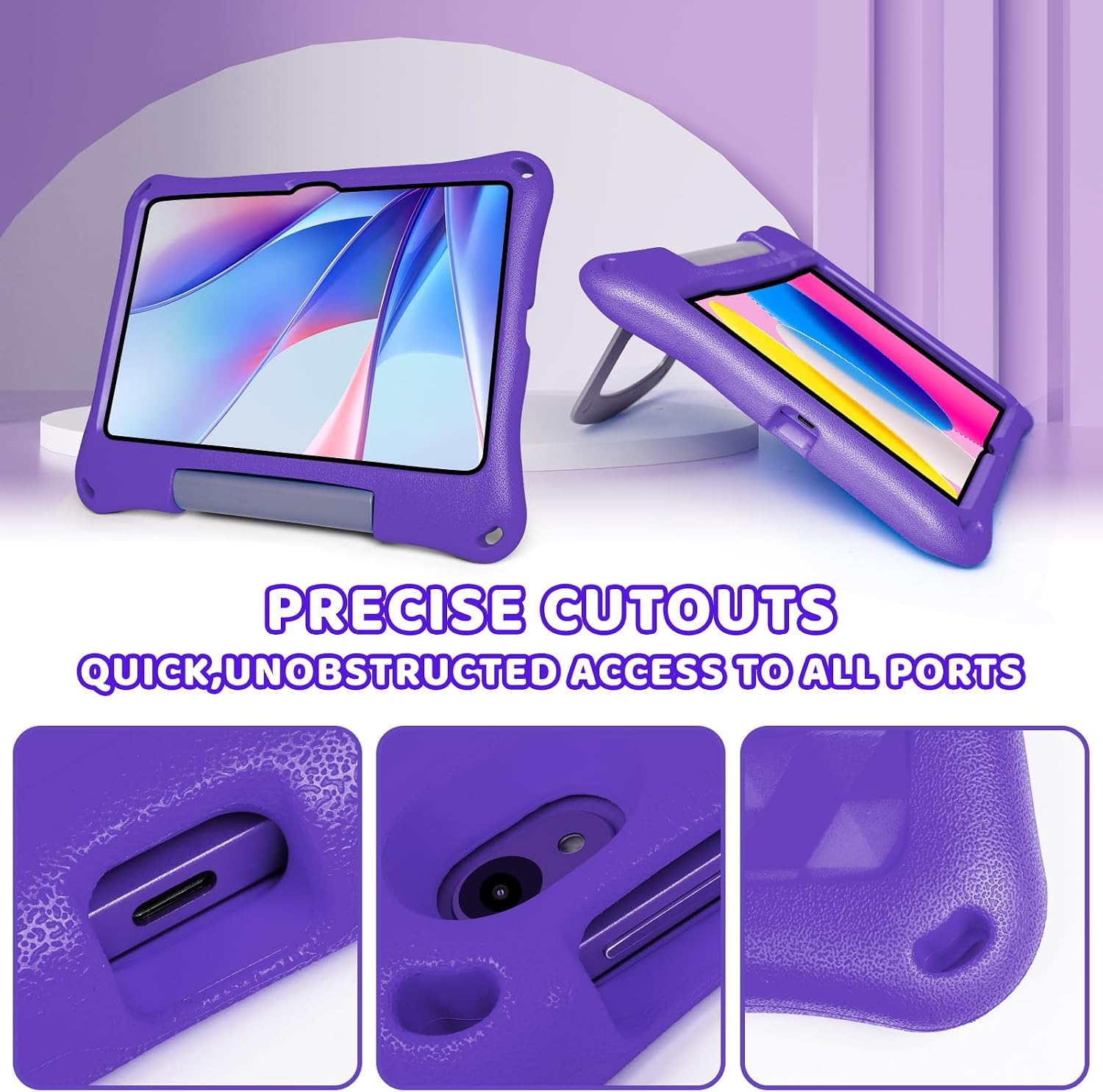 EVA Stand Case for onn. 10.1" Tablet (2024 Model, Gen 4) - Lightweight Shockproof Heavy Duty EVA Foam Kid-Proof Cover Case (Purple) image 3