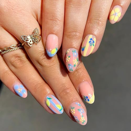 French Tip Press on Nails Short Almond Fake Nails with