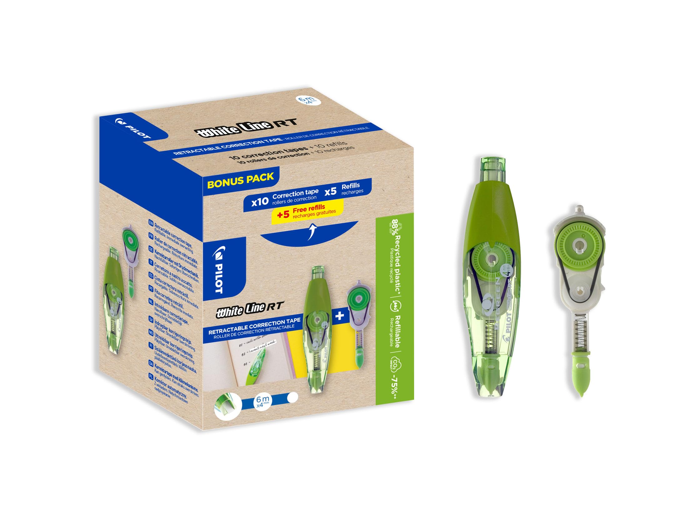 Pack de 10 Correcteurs à Bande Rechargeables PILOT WHITELINE RT