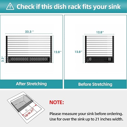 Miniatura 2 de JASIWAY Escurridor de platos sobre el fregadero escurridor de platos enrollable para encimera de cocina escurridor de platos expandible de acero
