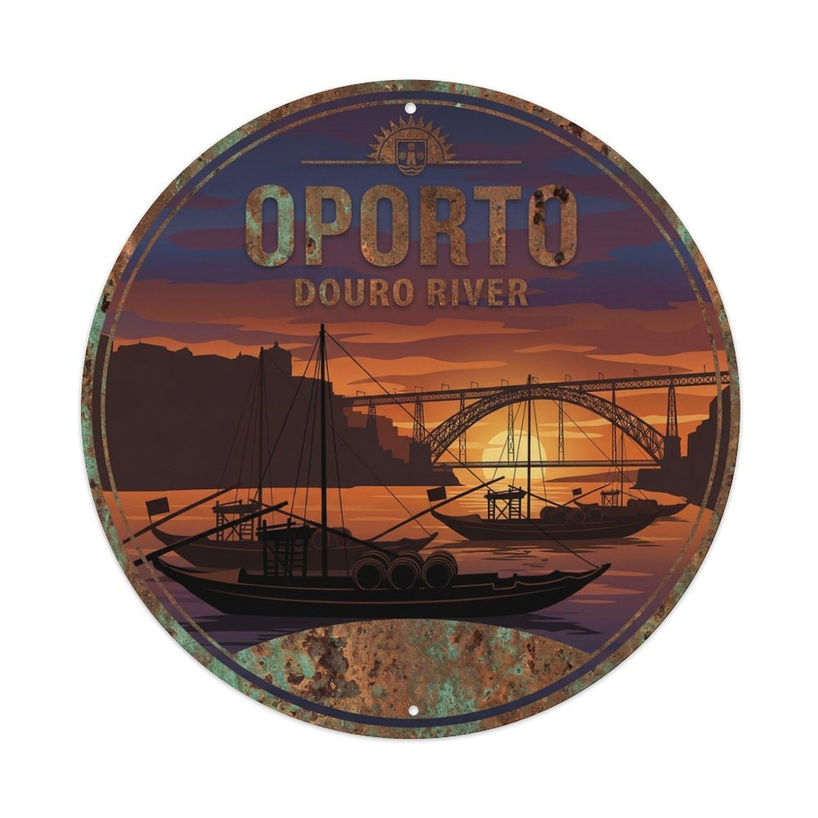 Vintage Travel Oporto Portugal Memento Metal Tin Sign
