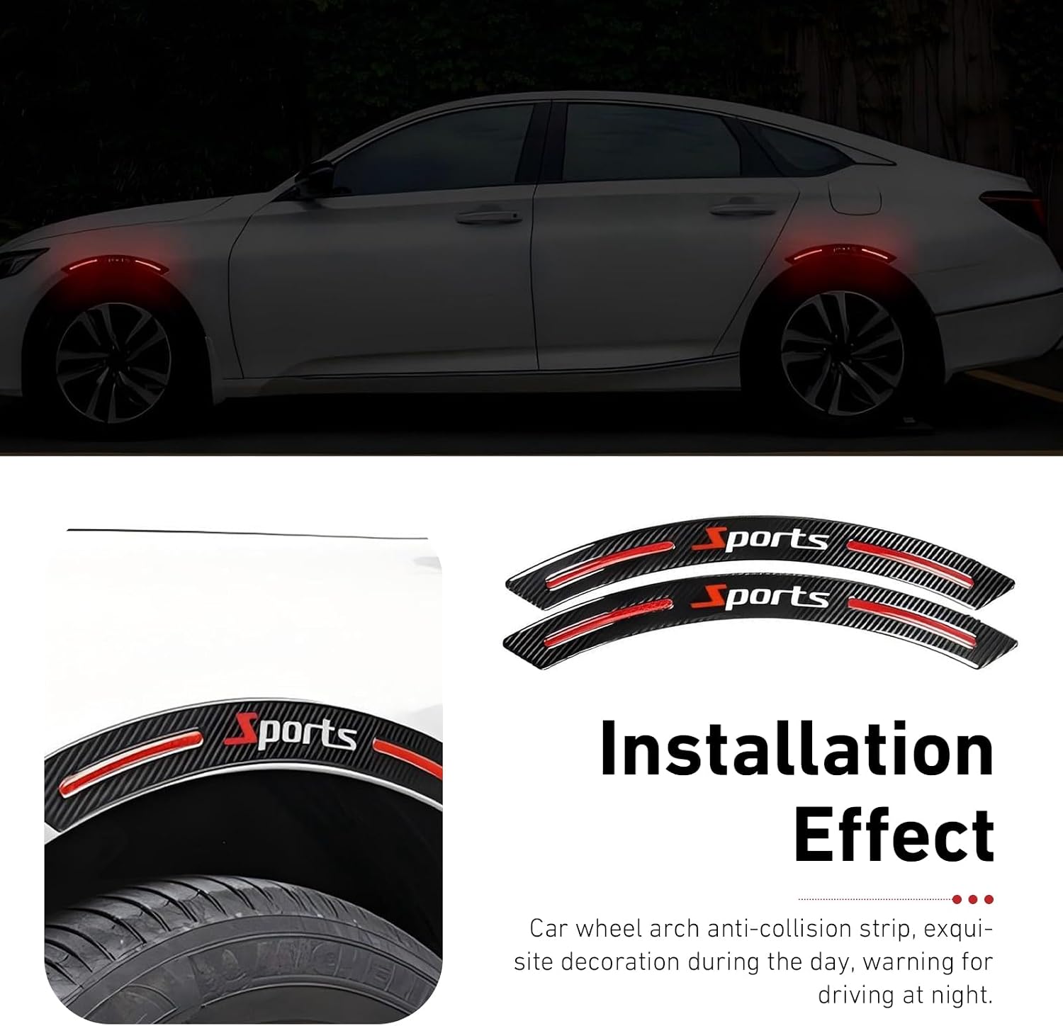 4 PCS Car Wheel Eyebrow Strip, Sport Style Reflective Night Warning Wheel Arch Protection, Anti-Collision Fender Flare Sticker Trim, Universal for Most Cars, SUVs, Trucks (Red)