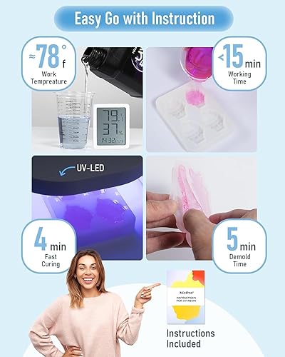 Miniatura 9 de Nicpro Resina UV de 17.64 oz, 2 piezas de resina epoxi UV transparente, alta viscosidad y secado rápido, pegamento UV duro, resina curada UV para