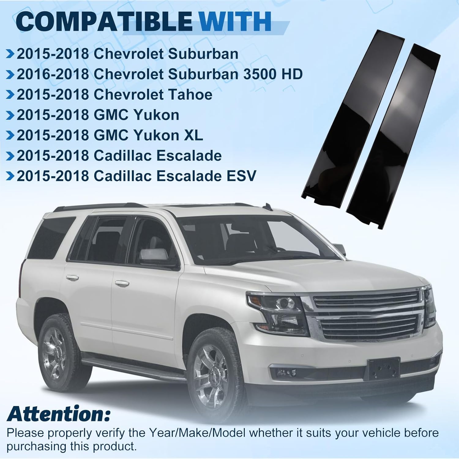 926-243 926-244 Forward Rear Door Molding Trim Applique Compatible with Chevy Tahoe Suburban 3500HD GMC Yukon XL Cadillac Escalade ESV 20963322, 84263146