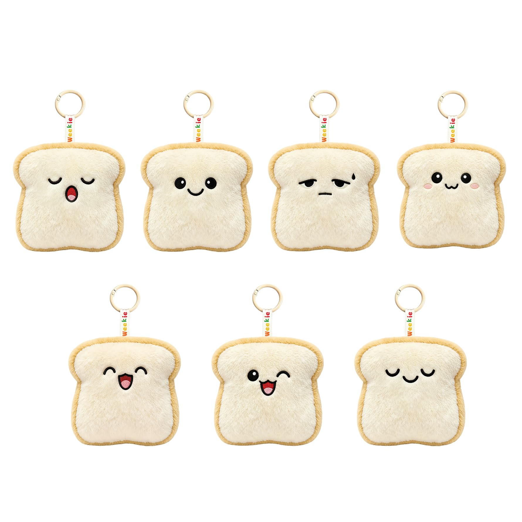 Ausener Weekie Wonders - Ciondolo a forma di toast emotivo, morbido peluche, regalo divertente per mamma, adolescenti, adulti e colleghi (confezione da 7, toast)