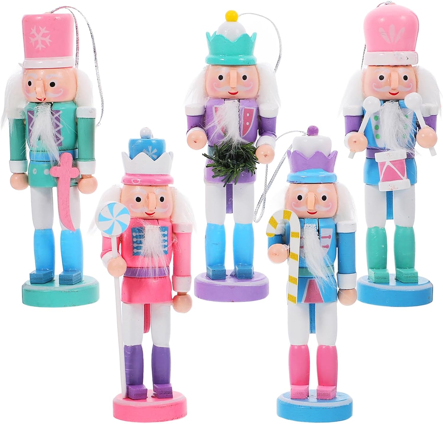 VALICLUD 5PCS Christmas Nutcracker Ornaments Mini Nutcracker Soldier Figures Wooden Hanging Christmas Decorations for Xmas