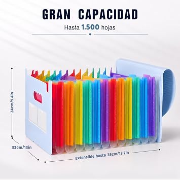 Diboniur A4 File Folder, 12 Pockets Accordion Folder, Blue