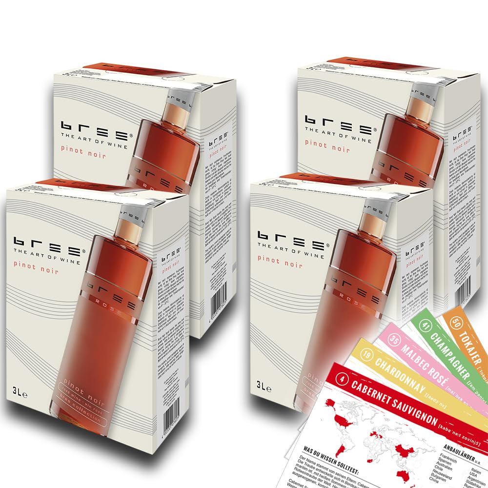 Bree Pinot Noir Rosé QbA, feinherb, Bag-in-Box, sortenreines Weinpaket + VINOX Winecards (4x3,0l)