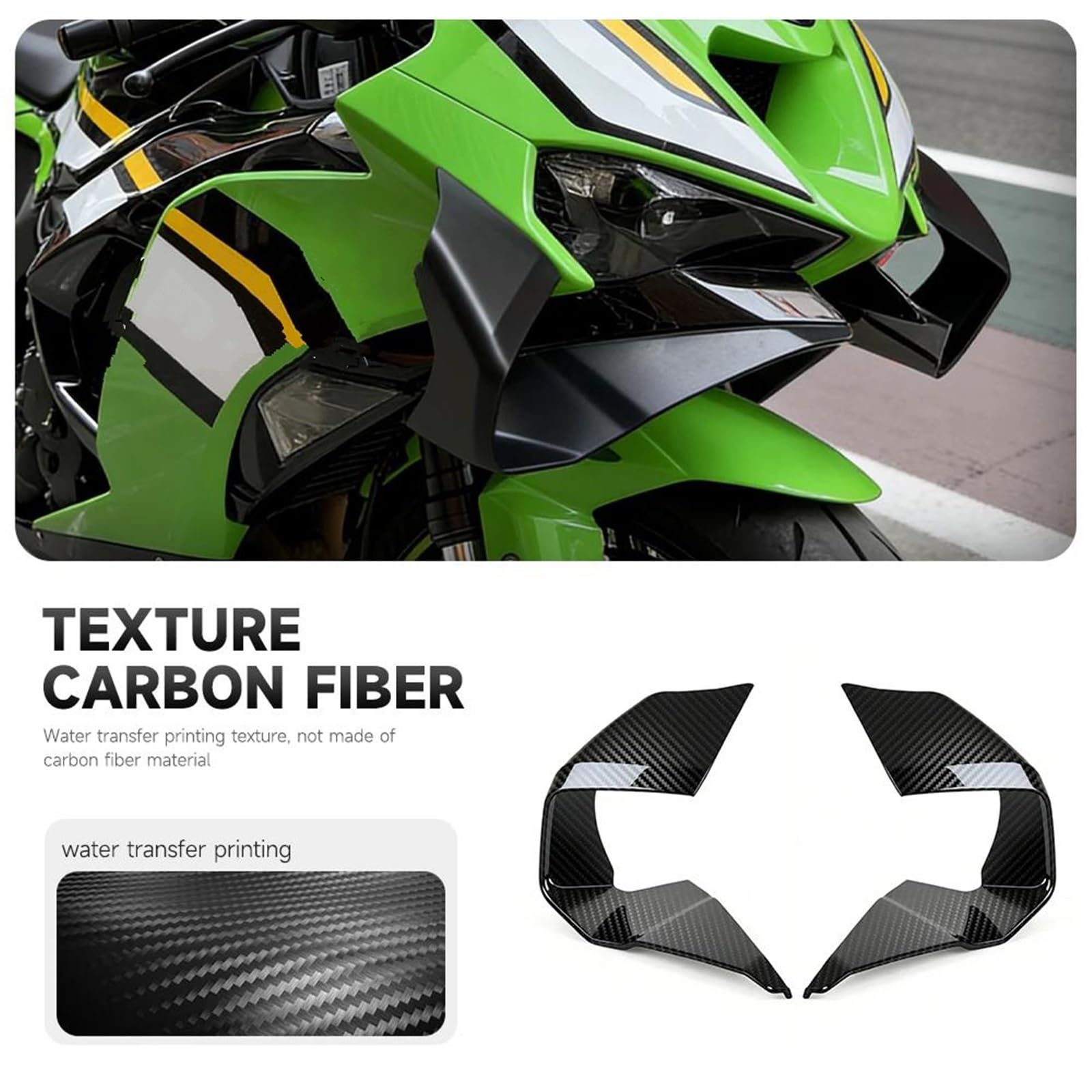 Motorrad Spiegel winglets Für Kawasaki ZX6R 2024-2026 Motorrad Frontspoiler Abtrieb Aerodynamik Verkleidung Lip Fxed Wing Festen Flügel(T)