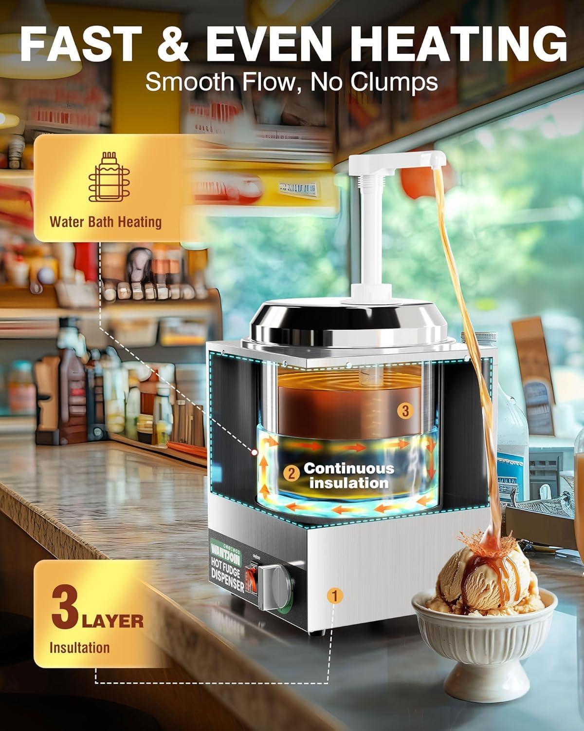 WantJoin Dispensador de queso Nacho con bomba, calentador de queso de acero inoxidable de 2,8 qt con 5 niveles de control de temperatura, dispensador comercial para jarabe de chocolate, salsa de queso