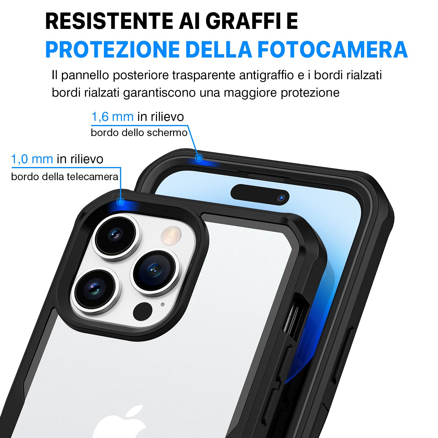 CENHUFO Cover iPhone 14 Pro Max, con Protezione Schermo Vetro Temperato Integrata e Pellicola Fotocamera [9H HD] 360 Gradi Antiurto Fronte Retro Doppia Faccia Custodia per iPhone 14 Pro Max - Nero