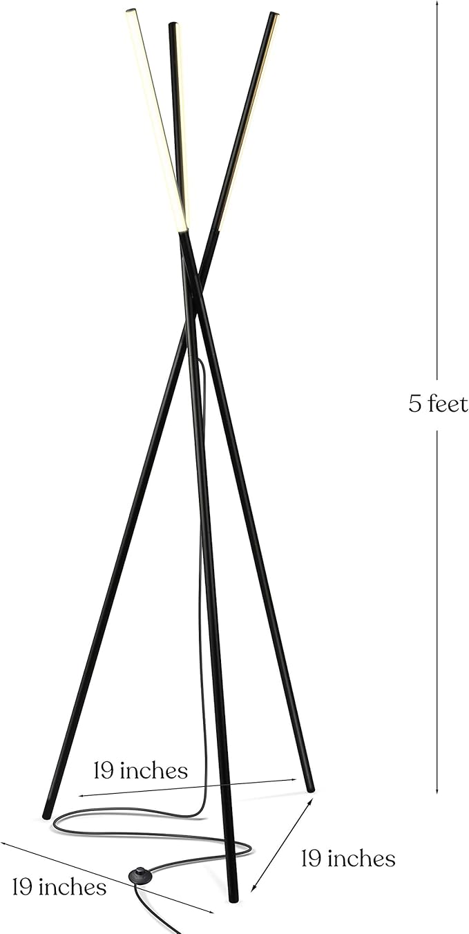 Brightech Brightech Stix LED Tripod Floor Lamp for Living Room - Dimmable Modern Standing Lamp, with 3 Lights for Bedroom - Contemporary Office Lighting- Black photo 3