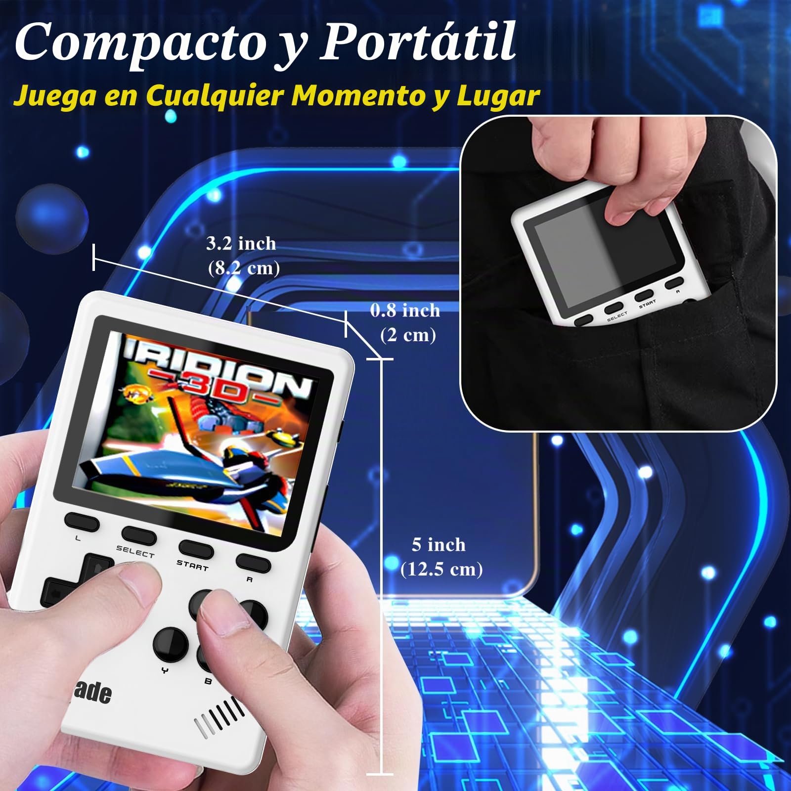 Consola de Videojuegos Portátil Retro, 40 Juegos Retro con Licencia Pico Preinstalados, Compatible con Cartucho PIKO/GBA - Blanco