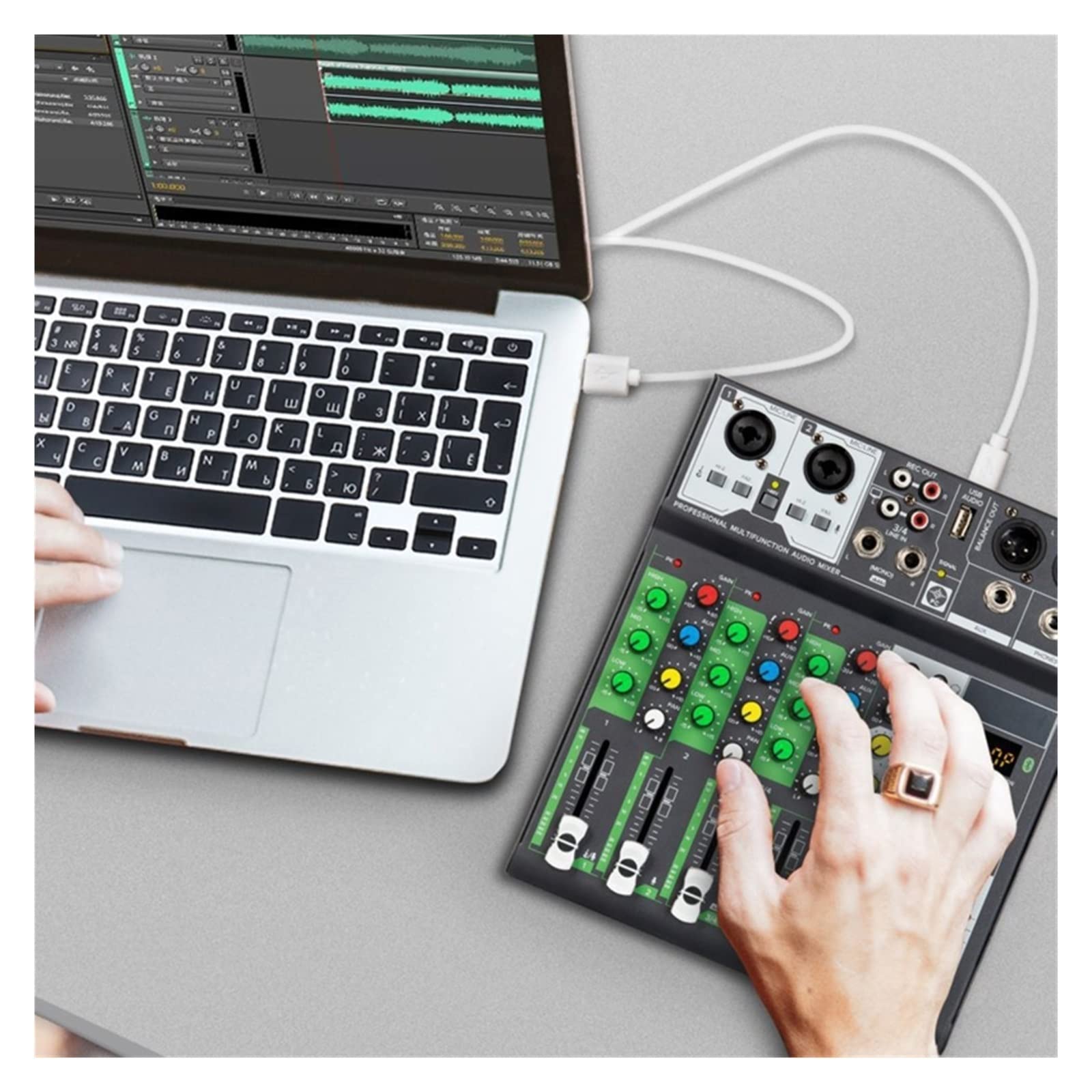 Mikser DJ-ski, Konsola miksująca dźwięk USB Record Computer 48V Phantom Power Delay Repaeat Effect 4 kanały mikser