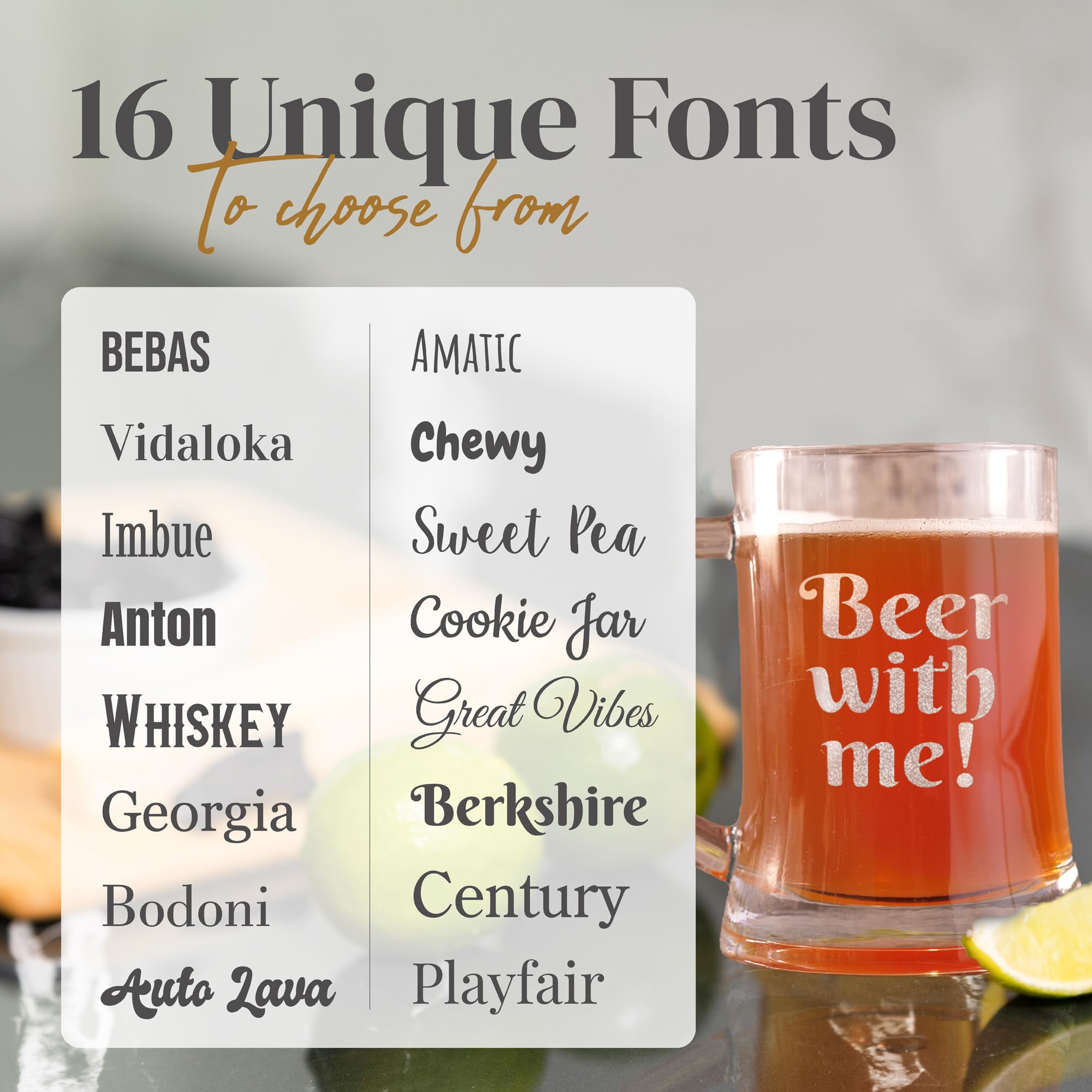 Personalized Beer Mug Glasses With Handle, Gifts for Men, 17oz Engraved with Custom Text or Name - Customized Beer Cup Steins Birthday Gift for Dad Father Boyfriend Brother, Groomsmen