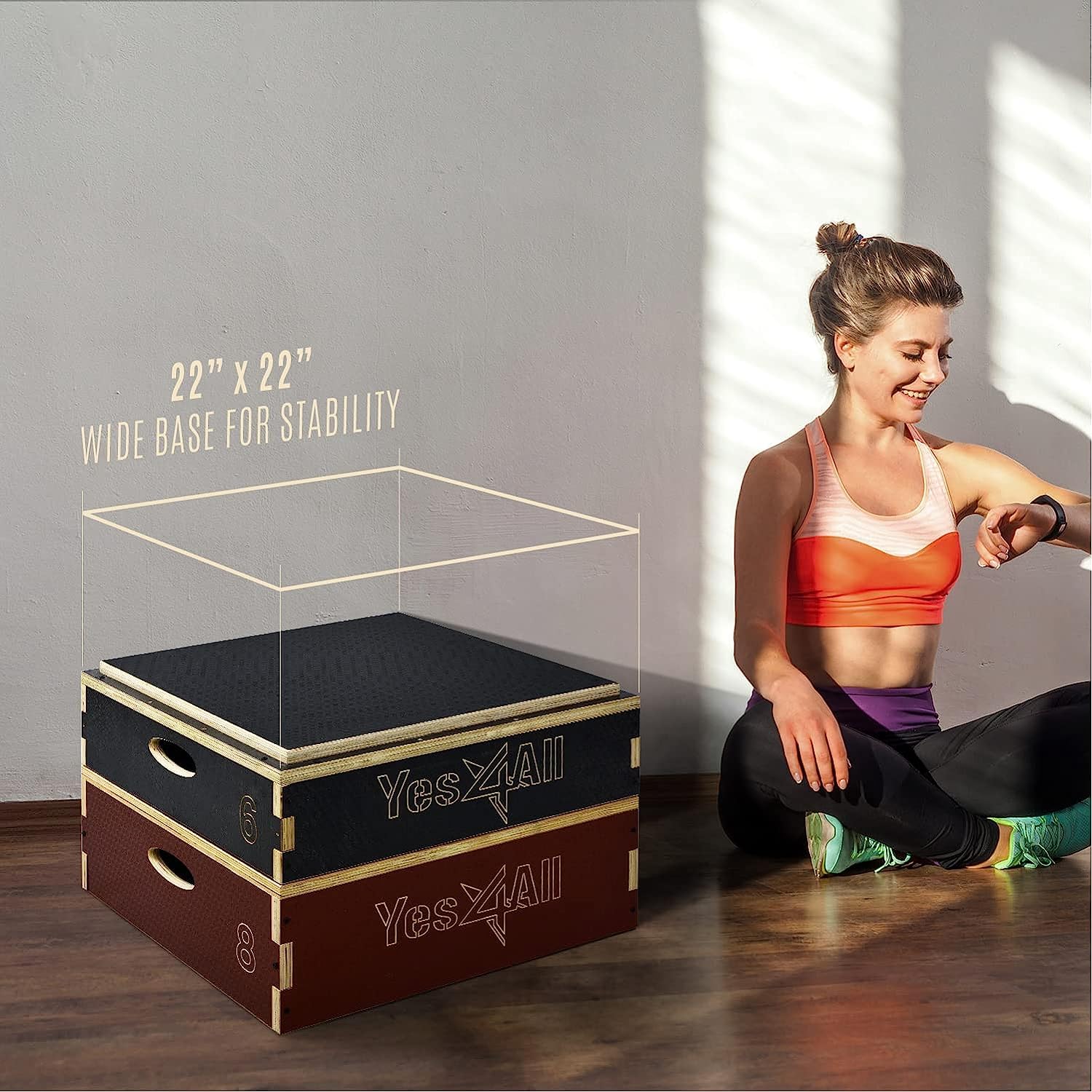 Yes4All Stackable Wooden Plyo Box, Plyometric Box with Anti-Slip Surface for Home Gym & Outdoor Workout - Black - 4