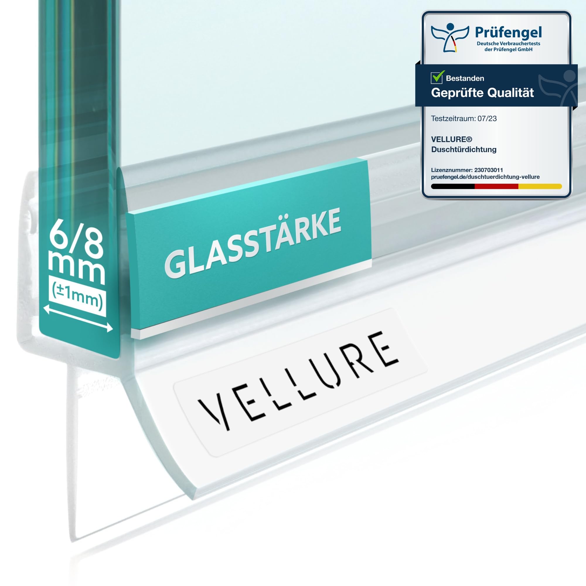 Vellure® Duschdichtung - NEU Premium Dichtung Dusche Glastür - Langlebige Duschtürdichtung unten, Gummilippe für Duschtüren (1x für Glasstärke 6mm - Universallänge bis 100cm)