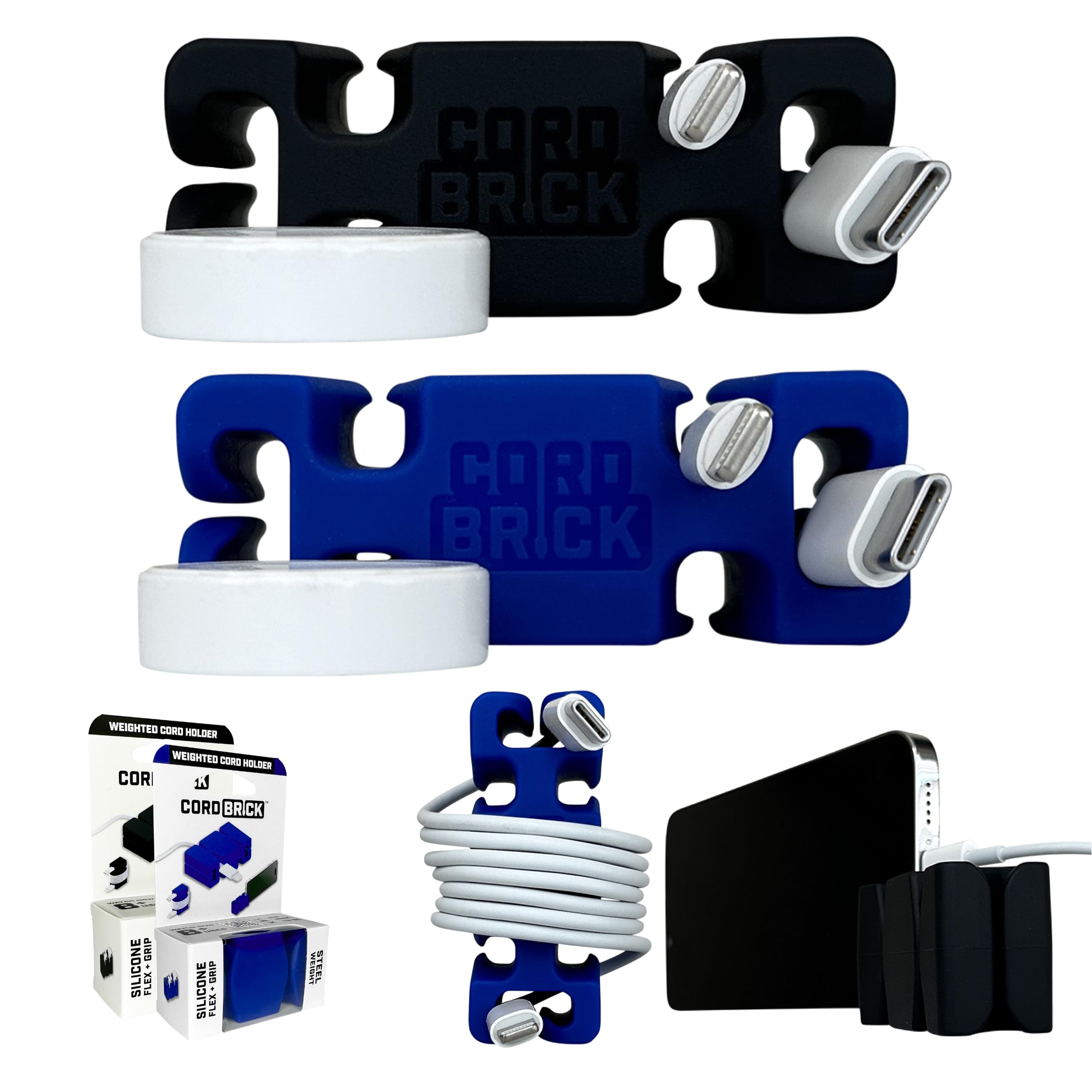 CordBrick Stocking Stuffers for Adults Cord Management Weighted Cord Holder Cable Wrap Phone Stand - Multiuse Gadget Organizer for Nightstand, Desk.