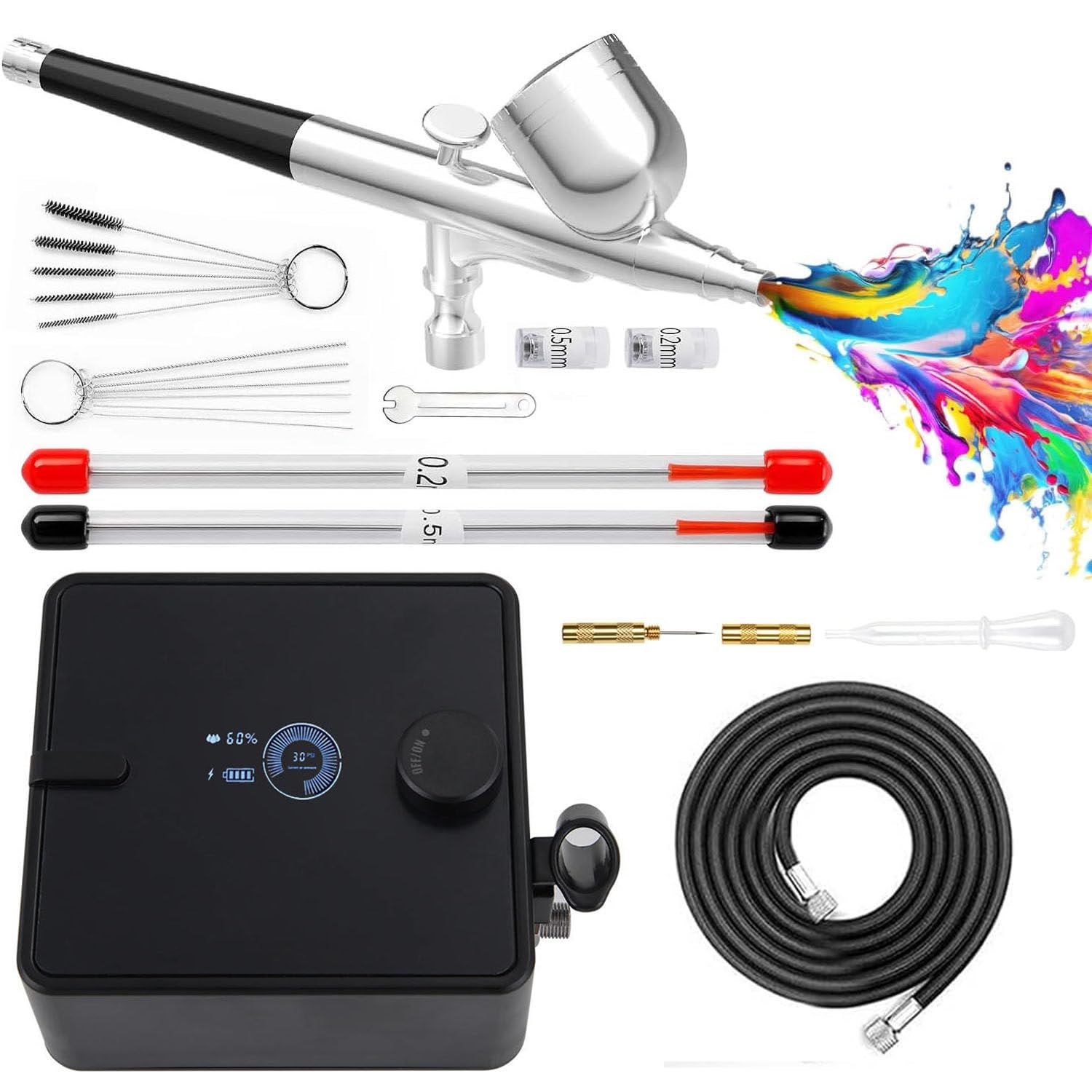 Kit aerografo con compressore, set di aerografo a doppia azione per pittura, trucco, unghie e decorazione di torte, include ugelli multipli