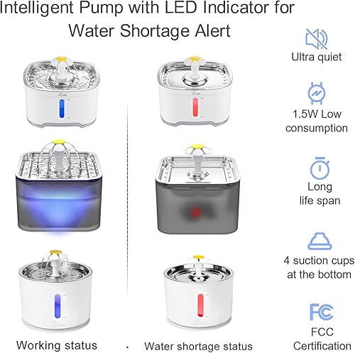 Miniatura 5 de Repuesto de bomba de fuente para gatos, bomba de fuente de agua inteligente mejorada para fuente redonda y cúbica para gatos, bomba inteligente de
