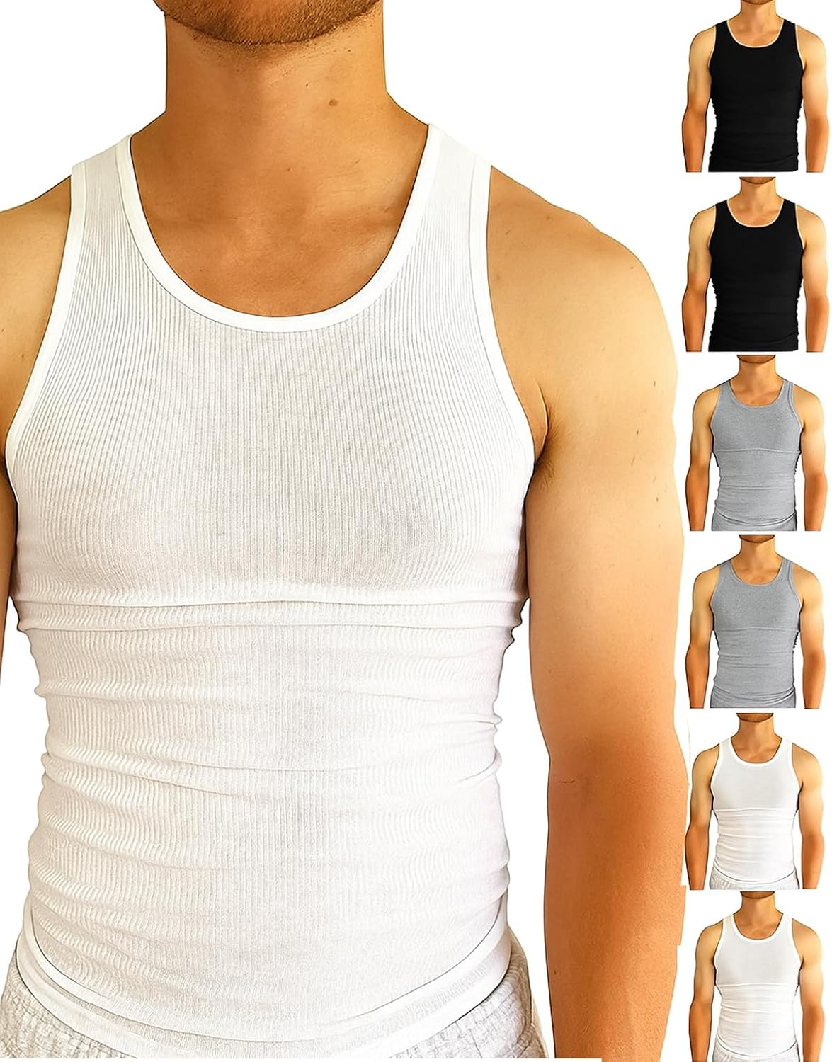 BROOKLYN VERTICAL Mens 6-Pack Tank Tops | Moisture-Wicking Ribbed Lightweight Undershirts