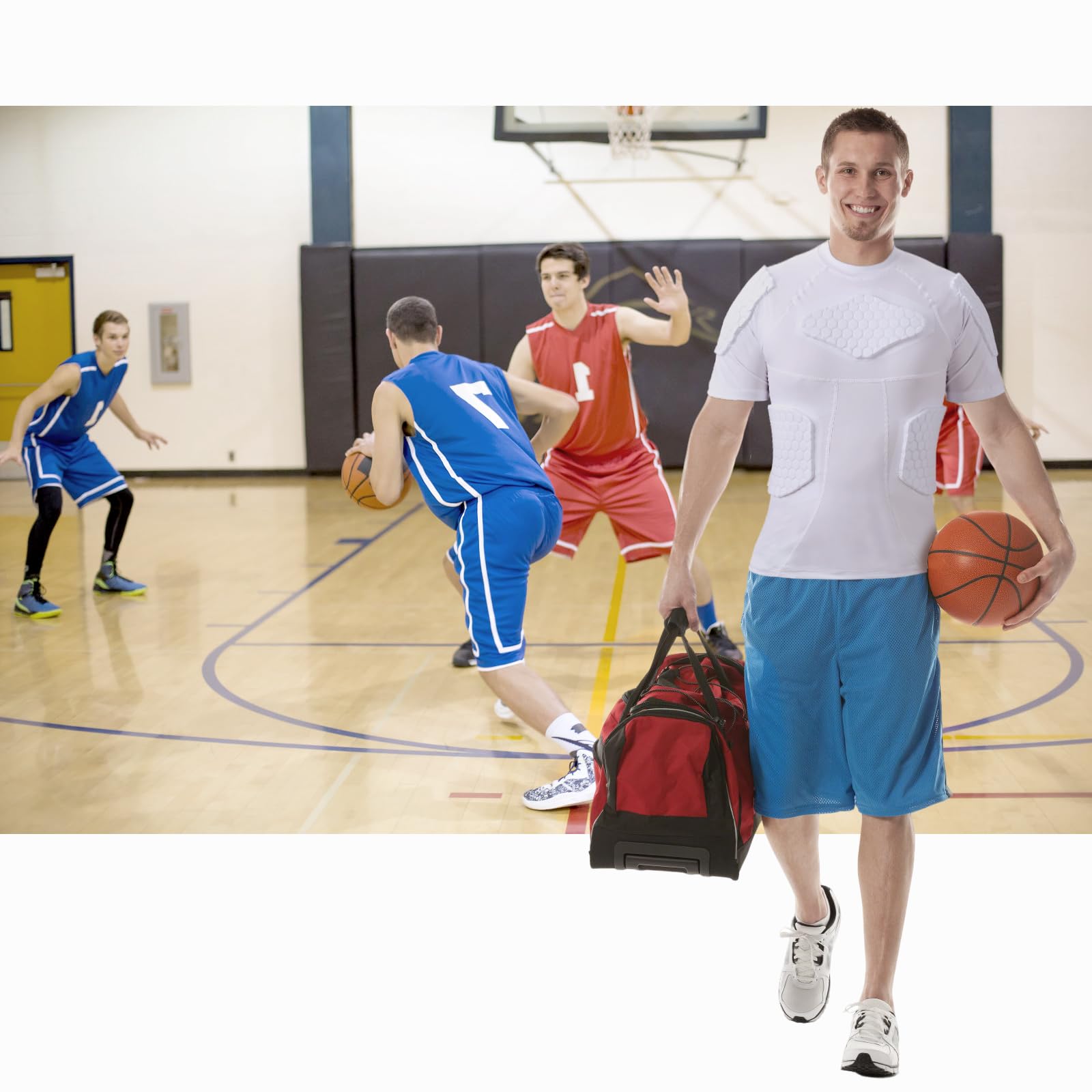 Zicac Sports Compression Shirt, Atmungsaktiv Stoßschutz Sport Tshirts Herren, Rundumschutz Kompressionsshirt Herren für Fußball Basketball Paintball Rugby Radfahren Curling Baseball