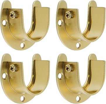 Gold Curtain Rod Holder for 32mm/1.26", U-Shaped Closet Pole End Supports Closet Rod Bracket Flange with Screws 32 mm, 4 Pcs
