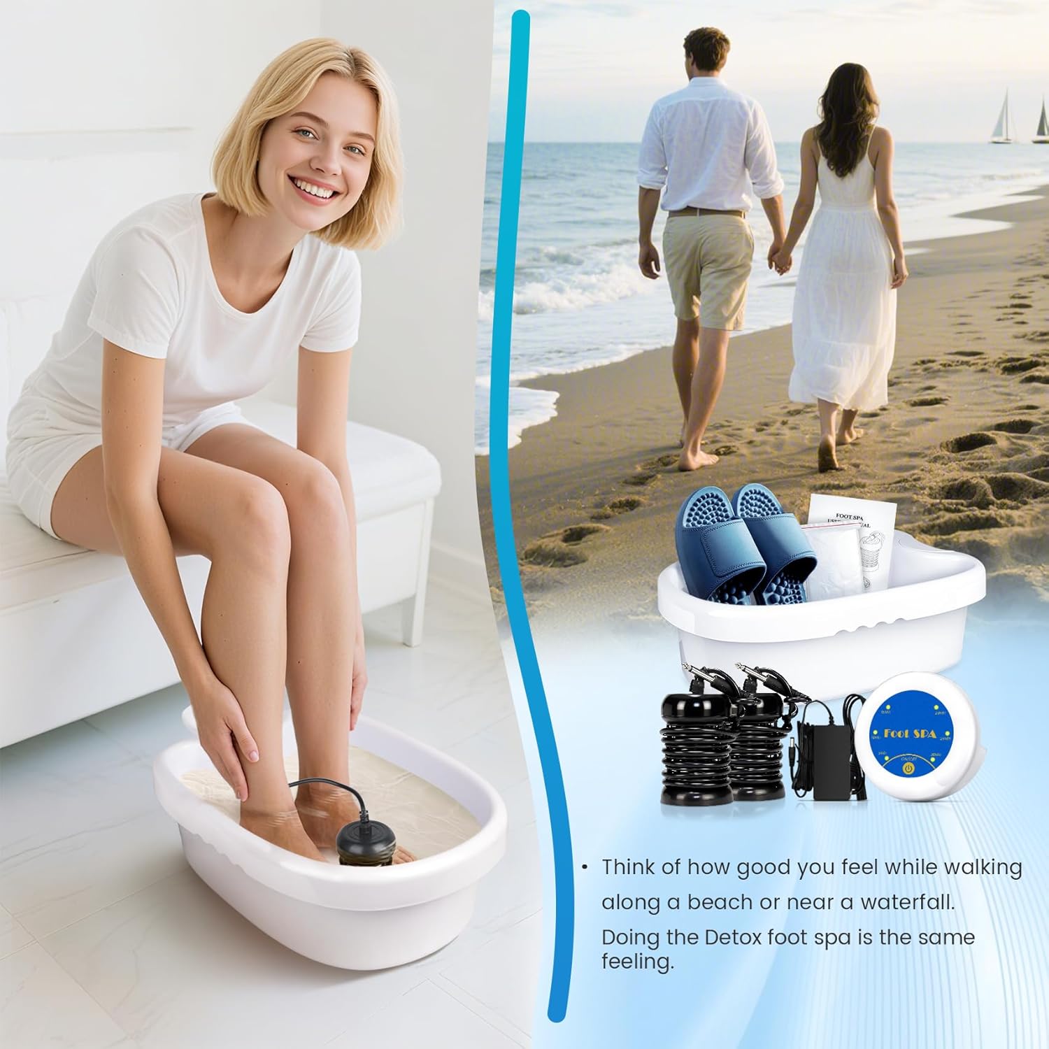LeCuag Ionic Foot Bath Detox Machine, Foot Spa Bath for Home Use, Ion Cleanse Machine to Remove Toxins with Massage Slippers, 2 Super Arrays