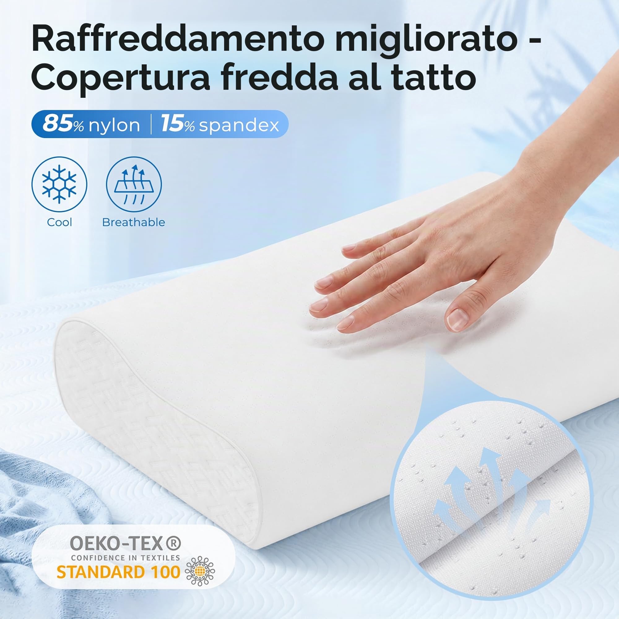 Elviros Cuscino Cervicale per Dormire in Memory Foam, Cuscino Ortopedico Ergonomico Altezza Regolabile, per Dormire su Fianco e Schiena con Fodera Traspirante Rimovibile, 60×35.5×13,5/11.5cm | Cuscino ergonomico a sandwich per chi dorme sul fianco/schiena