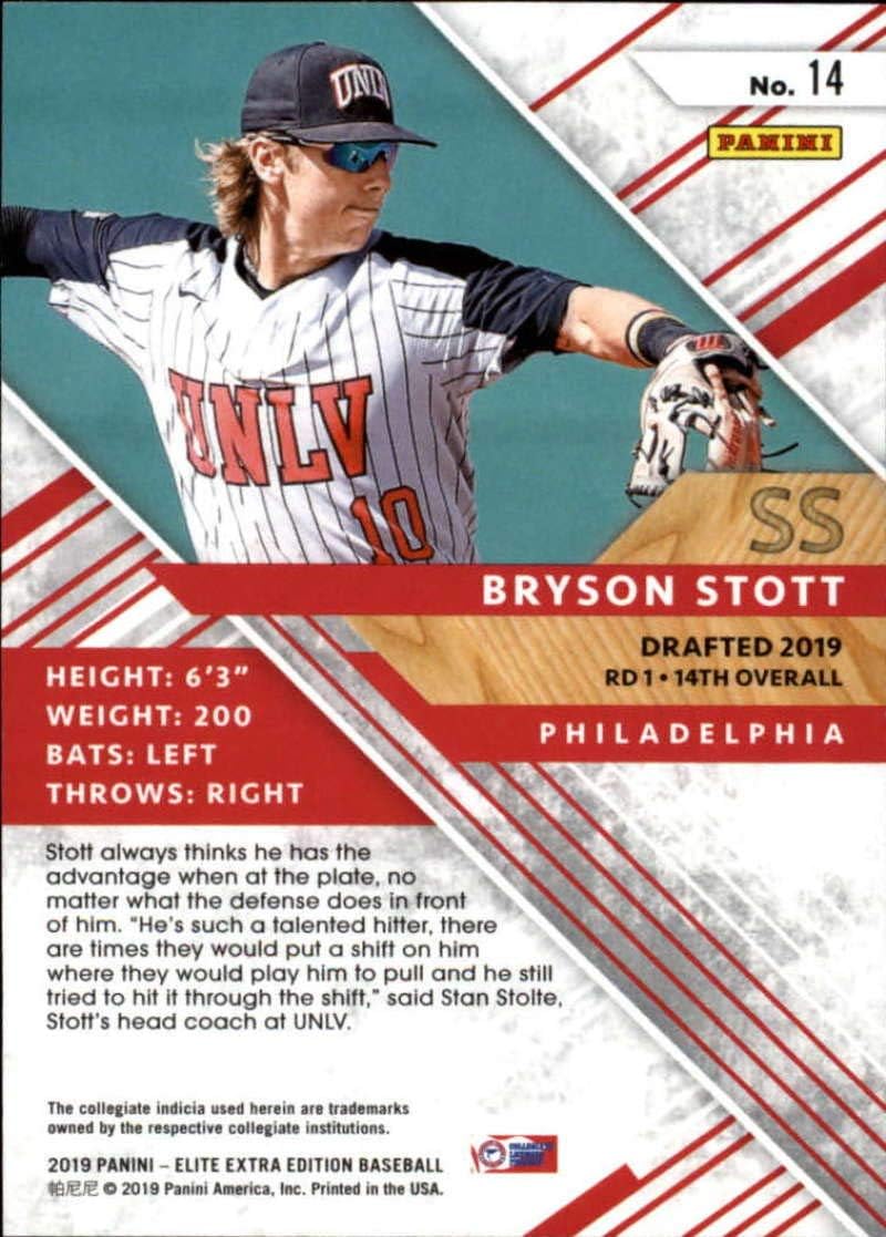 2019 Elite Extra Edition (EEE) Aspirations Blue Baseball #14 Bryson Stott SER75 Philadelphia Phillies Official Panini Collegiate Trading Card