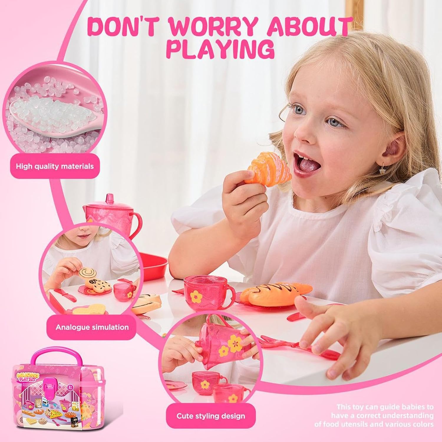 Kitchen Toy for Girl - Mini Safe Tea Game | Accessory, Interactive Children Early Learning Cognitive Development, Colorful Small Pretend Play Kitchen Set with Miniature Teapot