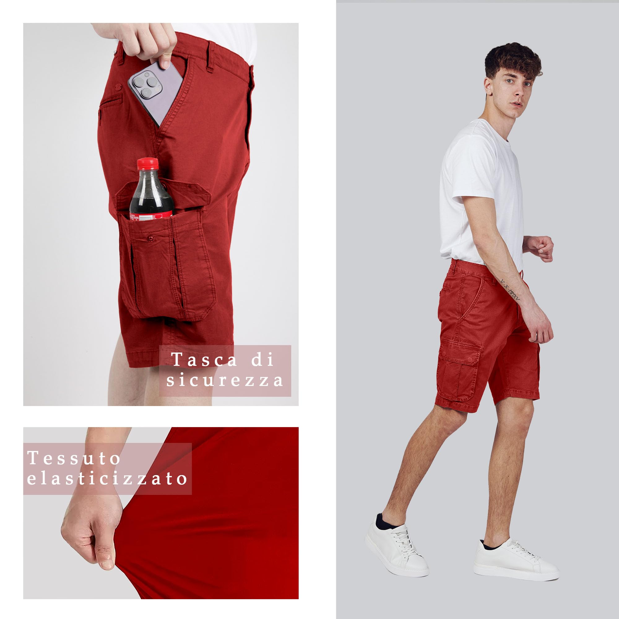 RE&X JEANS COUTURE Pantaloncini Uomo Confortevole Traspirante. STOFFE Cotone Cargo Bermuda Uomo