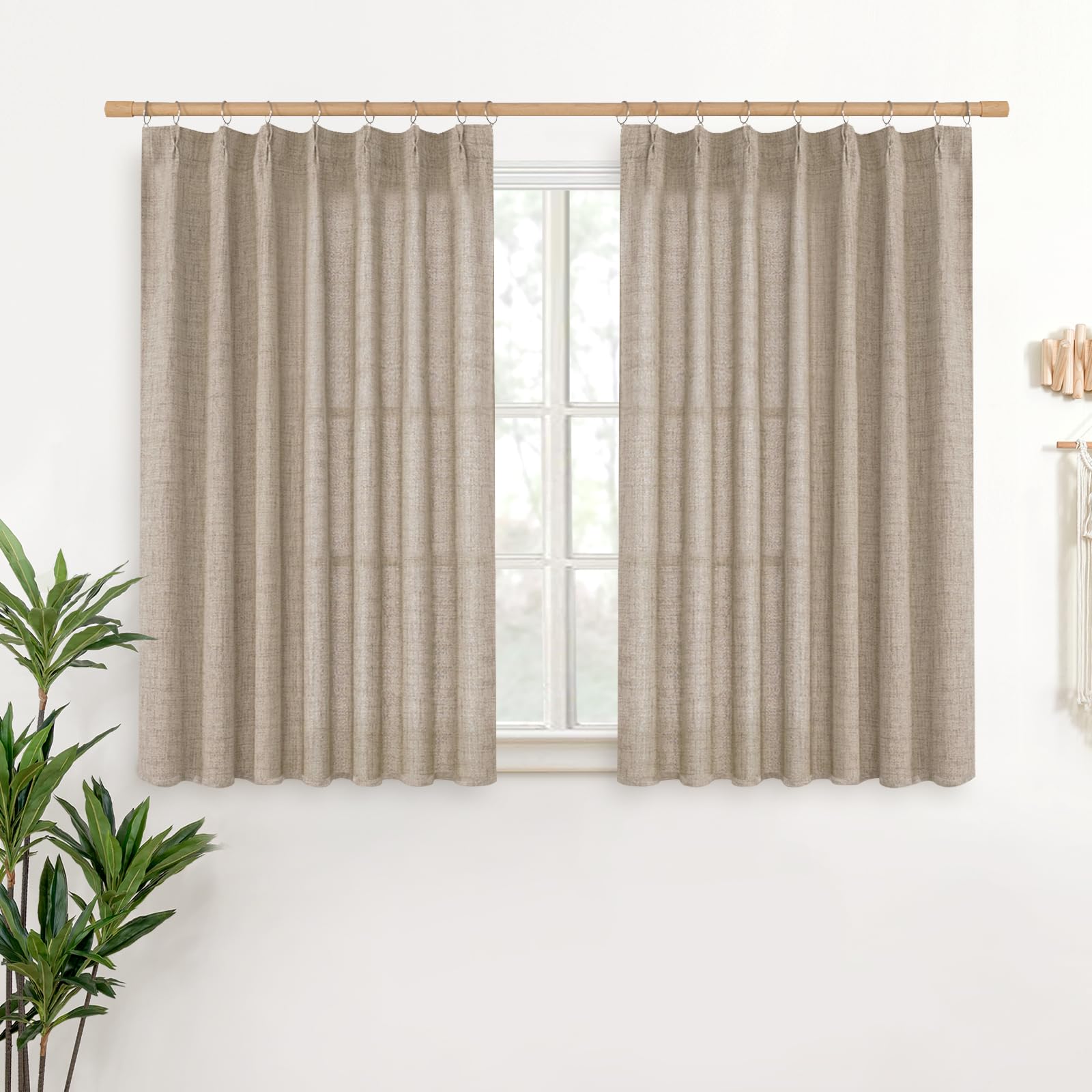 YoungsTex Oatmeal Linen Curtains 36 Inch Length for Short Kitchen Window, Textured Small Drapes Light Filtering for Cafe Bedroom Bathroom Back Tab, 2 Panels, 40 X 36 Inch