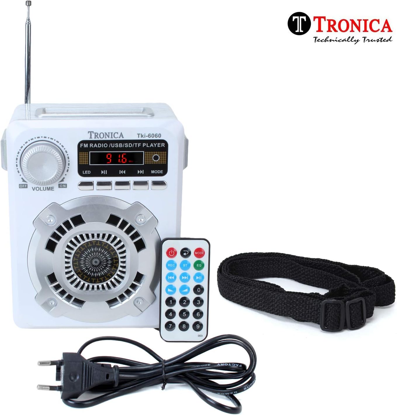 Logan Bluetooth/FM/AUX/Pen Drive MP3 Rechargeable Speaker with Digital Display (White)