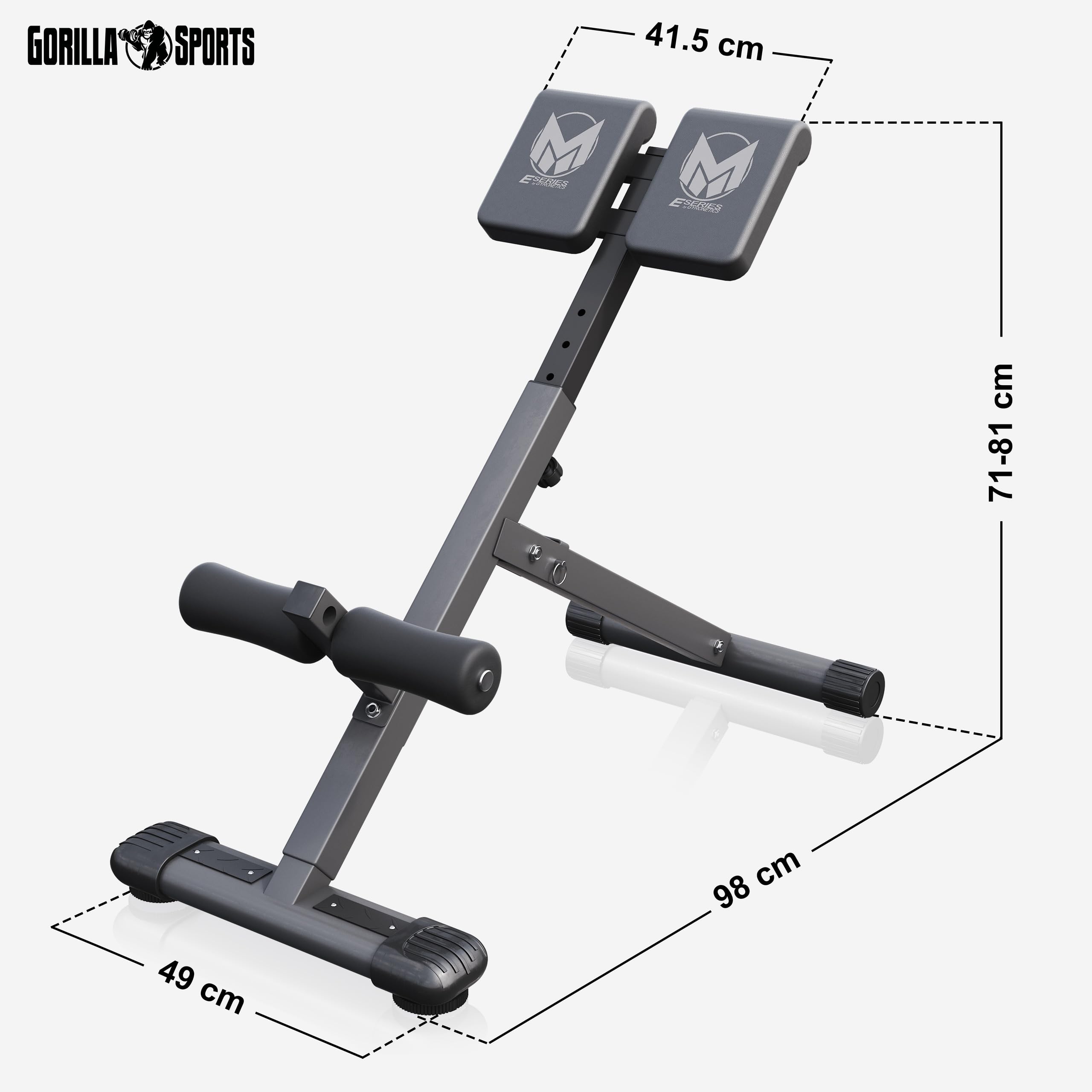 GYRONETICS® Hyperextension Rückentrainer, Klappbar, bis 120 kg, Schwarz | Mit zweiteiligem Bauchpolster und 3-fach höhenverstellbaren Beinstützen; Bauchtrainer, Römischer Stuhl, Fitnessgerät