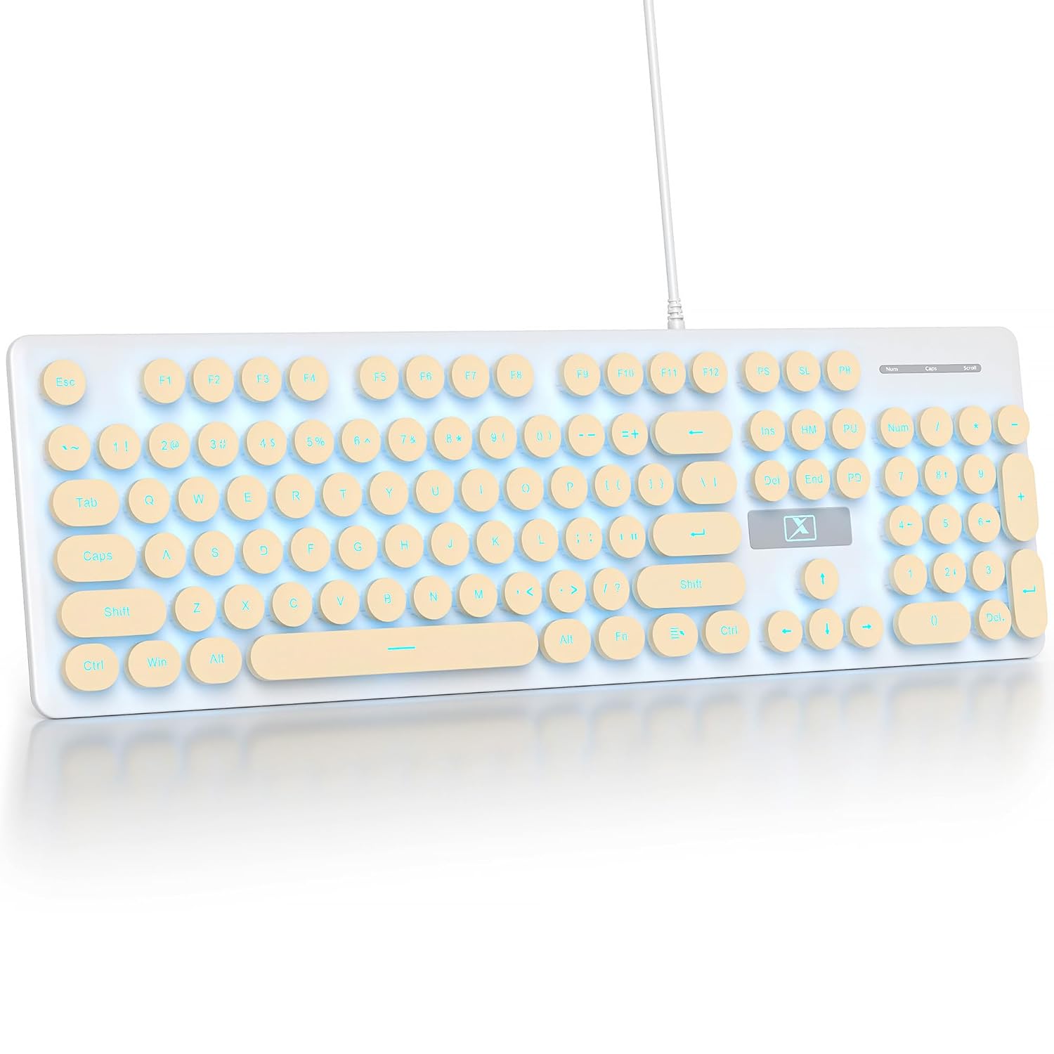 Fogruaden Wired Retro Typewriter Keyboard Quiet Full Size Membrane Keyboard Light Up Beige Cute Computer Keyboards 104 Round