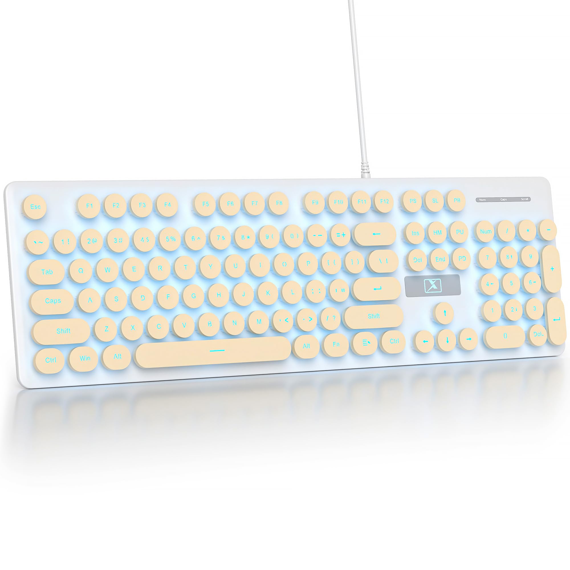 Fogruaden Wired Retro Typewriter Keyboard Quiet Full Size Membrane Keyboard Light Up Beige Cute Computer Keyboards 104 Round