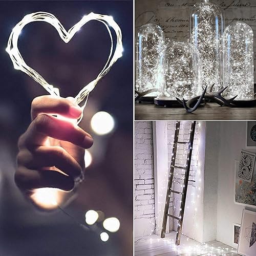 Miniatura 10 de Cynzia - cadena de 20 luces LED estrelladas alimentadas con pilas (incluidas), cable de cobre de 6.6pies, luces luciérnaga a prueba de agua para