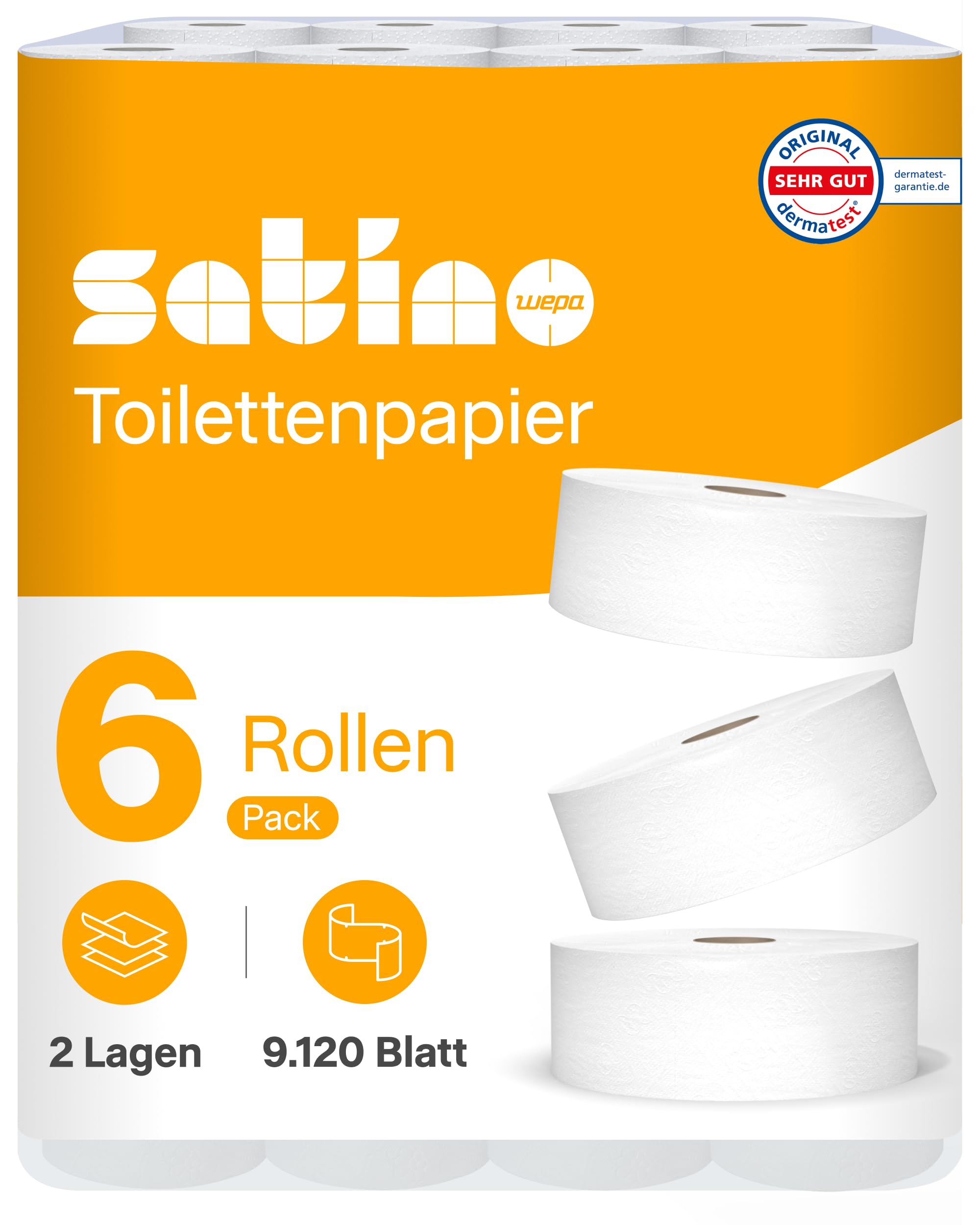 Satino by WEPA comfort papier toaletowy duża rolka 317130 – 6 rolek – 2-warstwowy – biały – miękki – certyfikat UE Ecolabel – 380 metrów na rolkę