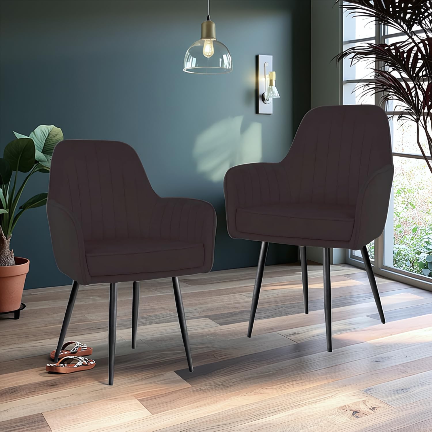 BAWARI Set of 2 Accent Chair for Living Room | Modern Armchair in Soft Velvet Fabric with Sturdy Legs | Premium Chair for Home Living Room Bedroom Restaurent | (Black Legs, Black)