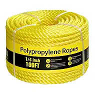Yellow Twisted Polypropylene Rope,1/4 Inch 100FT Heavy Duty Poly Rope,UV & Oil Resistant,Waterproof Floating Ropes for Outdoor,Marine,Pool,Boat,Dock Line,Construction